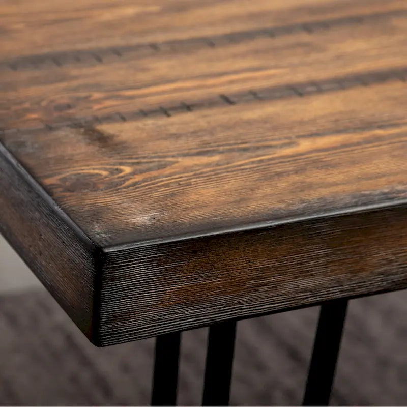 Table à manger industrielle à trépied en pin foncé rustique et noir, 6 personnes