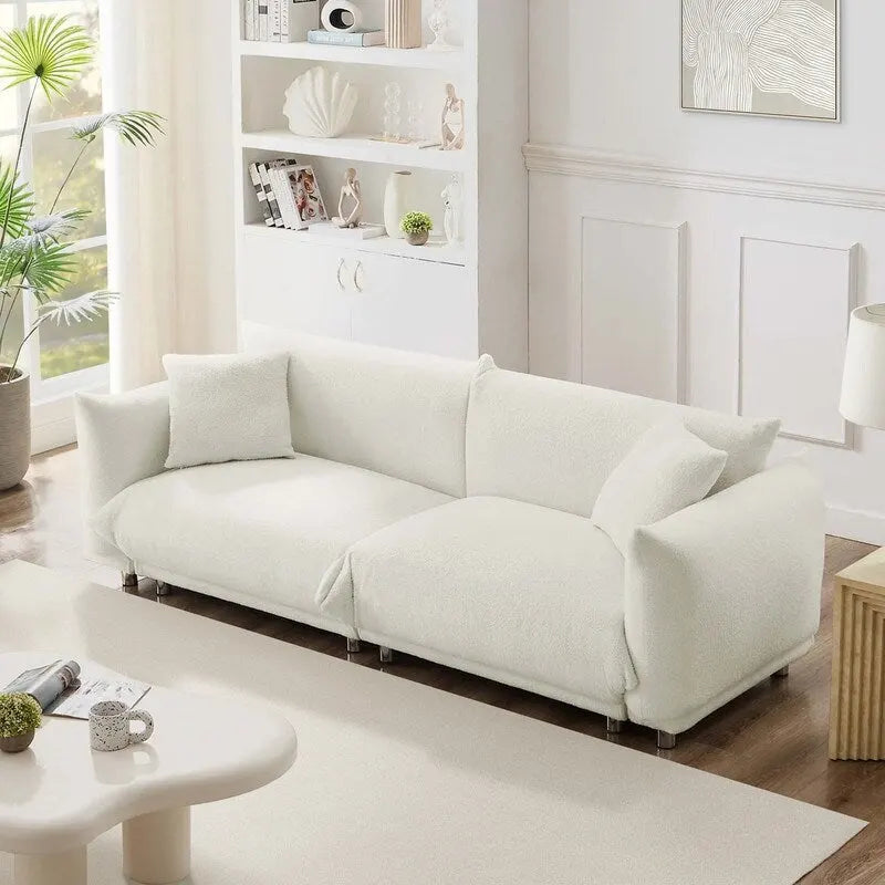 86.5" White Teddy Velvet Cloud Sofa, 2-3 Seater