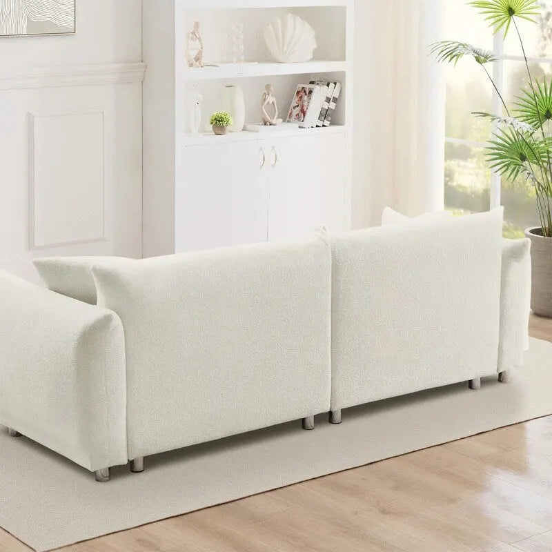 86.5" White Teddy Velvet Cloud Sofa, 2-3 Seater
