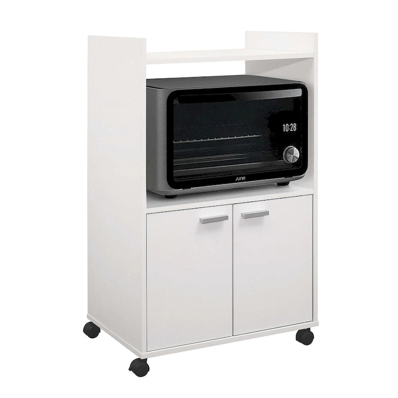 Chariot de cuisine blanc à 2 portes pour micro-ondes, 1 personne