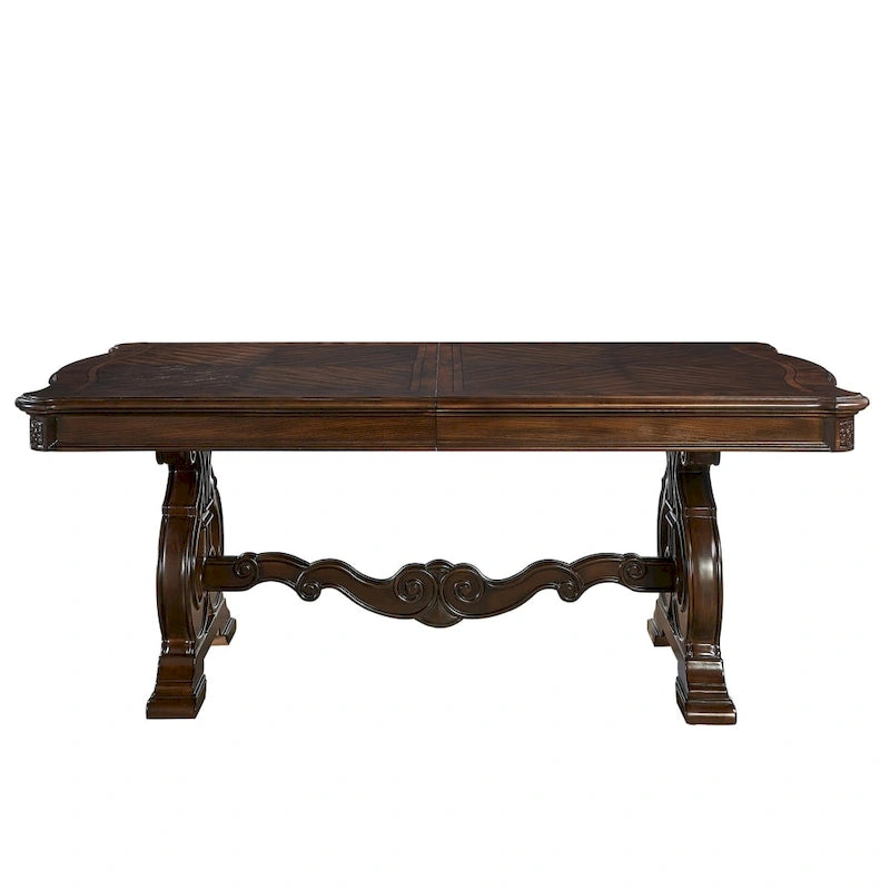 Table de salle à manger traditionnelle en noyer chaud, extensible, jusqu'à 8 places