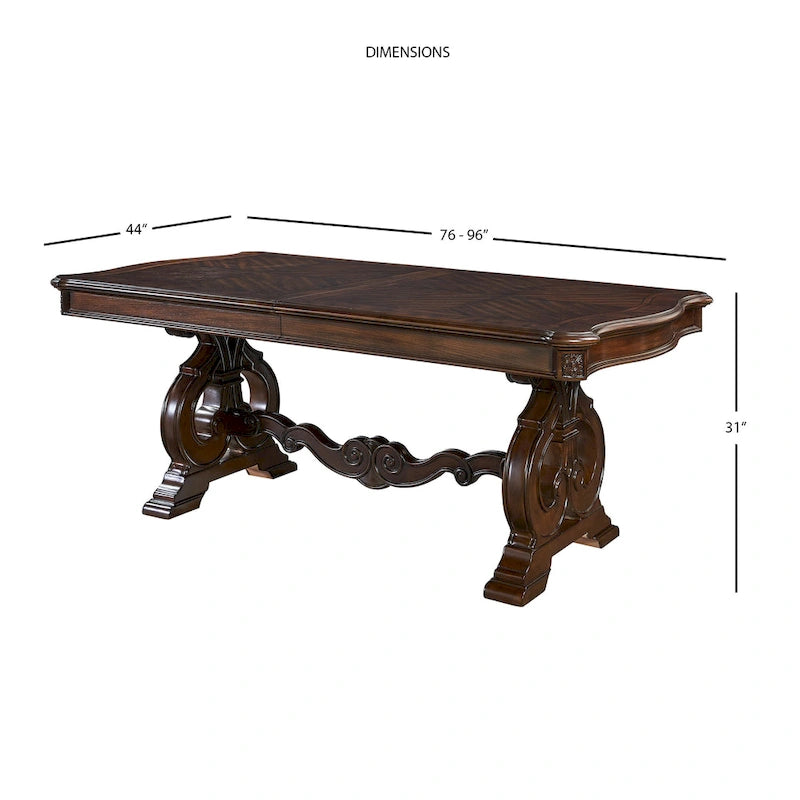 Table de salle à manger traditionnelle en noyer chaud, extensible, jusqu'à 8 places