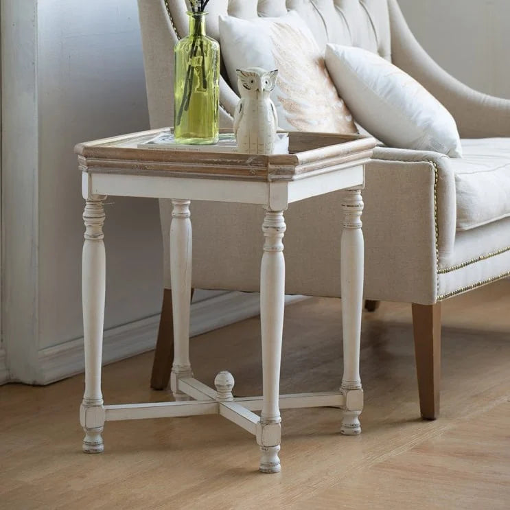 Table d'appoint carrée rustique blanc cassé – 1 personne