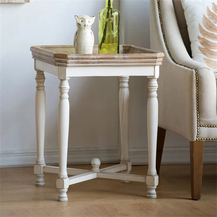 Table d'appoint carrée rustique blanc cassé – 1 personne