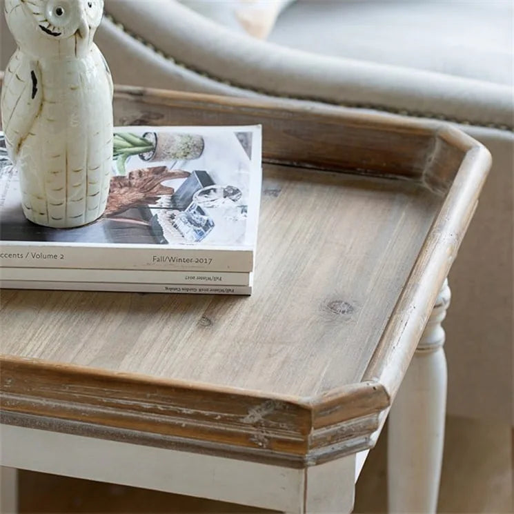 Table d'appoint carrée rustique blanc cassé – 1 personne