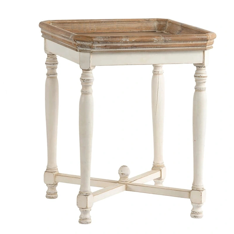 Table d'appoint carrée rustique blanc cassé – 1 personne