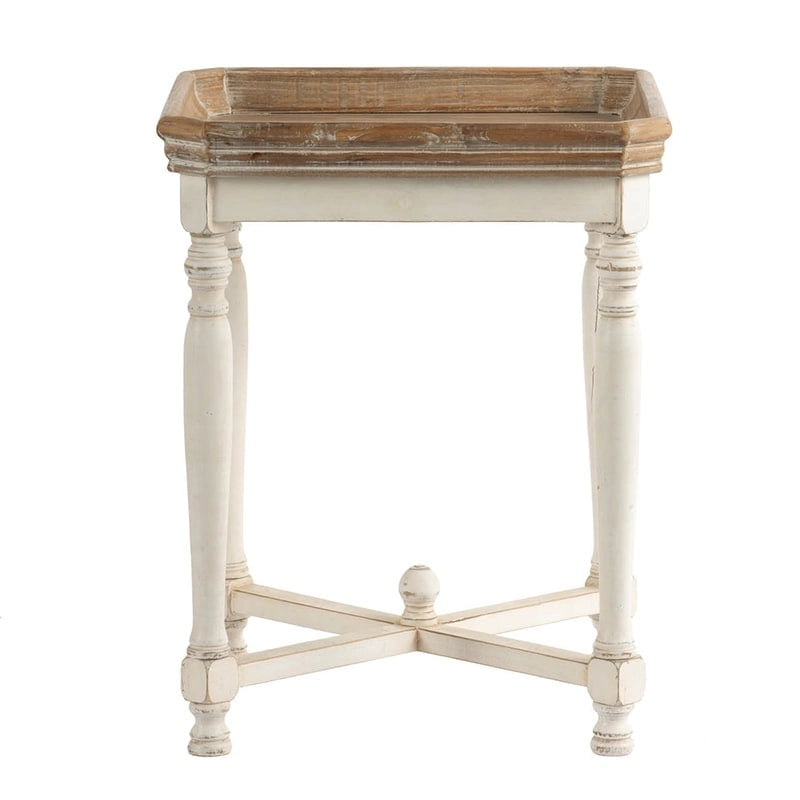 Table d'appoint carrée rustique blanc cassé – 1 personne