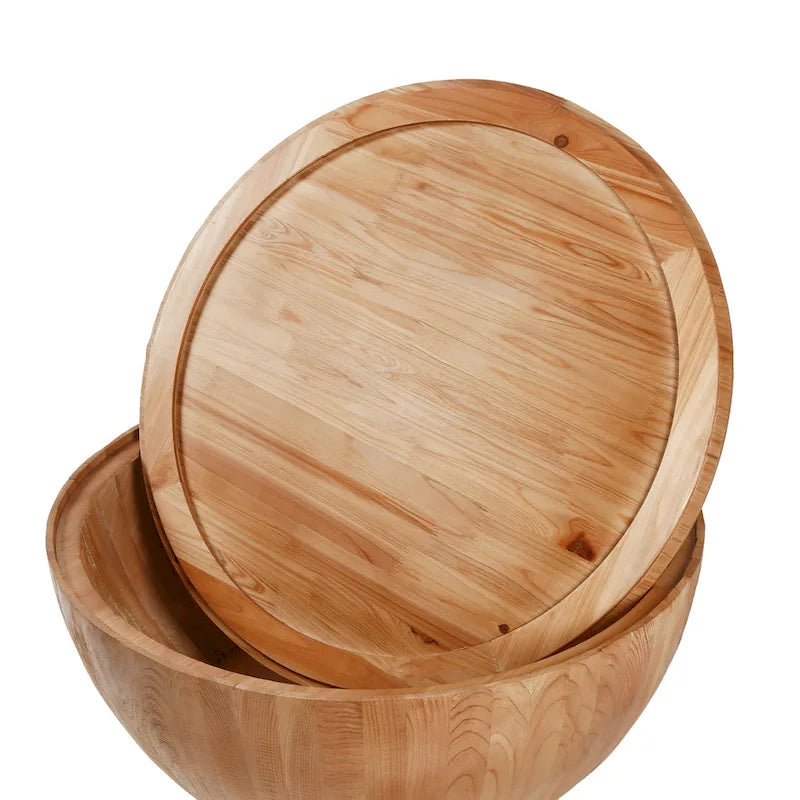 Table basse en forme de tonneau en bois naturel avec rangement, 89,99 cm, 1 personne
