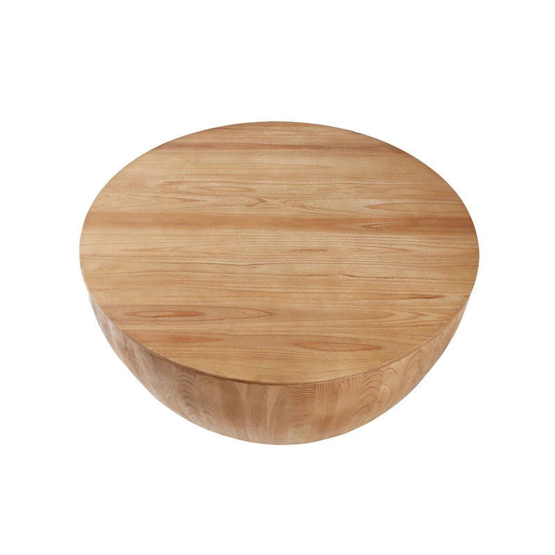 Table basse en forme de tonneau en bois naturel avec rangement, 89,99 cm, 1 personne