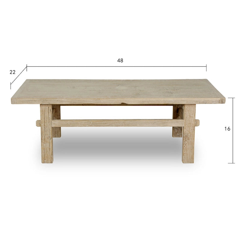 Table basse rustique naturelle patinée, pin massif, 48x22x16 po