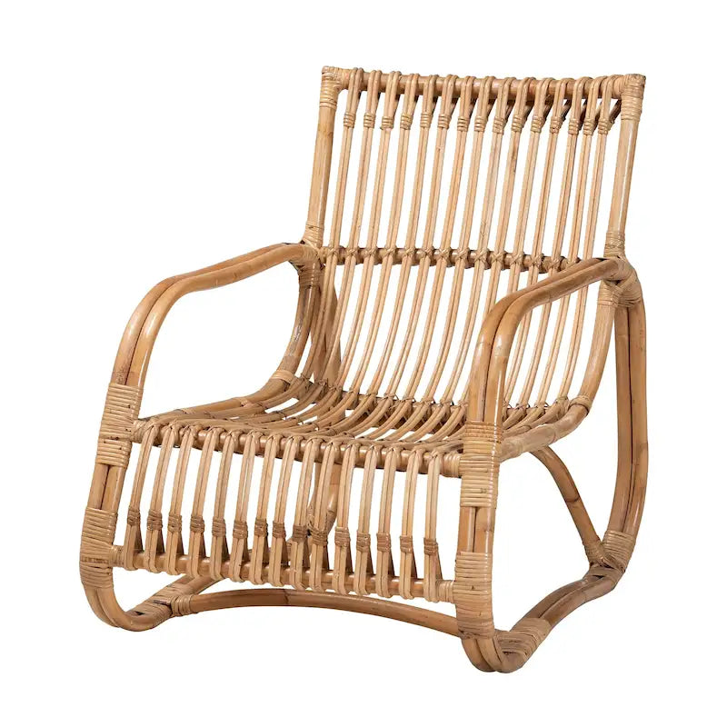 Fauteuil d'appoint bohème en rotin brun naturel, 1 place