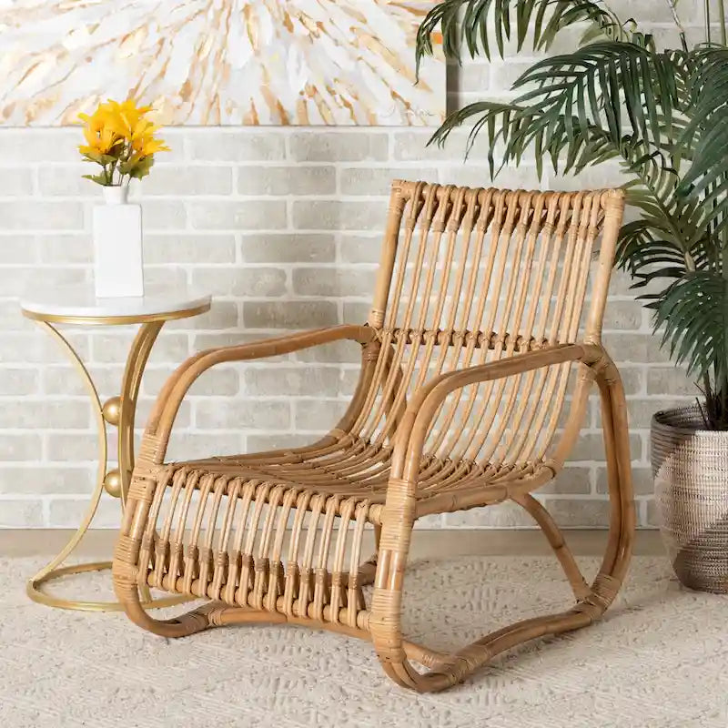 Fauteuil d'appoint bohème en rotin brun naturel, 1 place