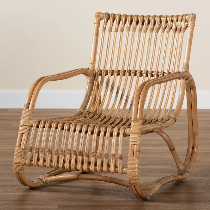 Fauteuil d'appoint bohème en rotin brun naturel, 1 place