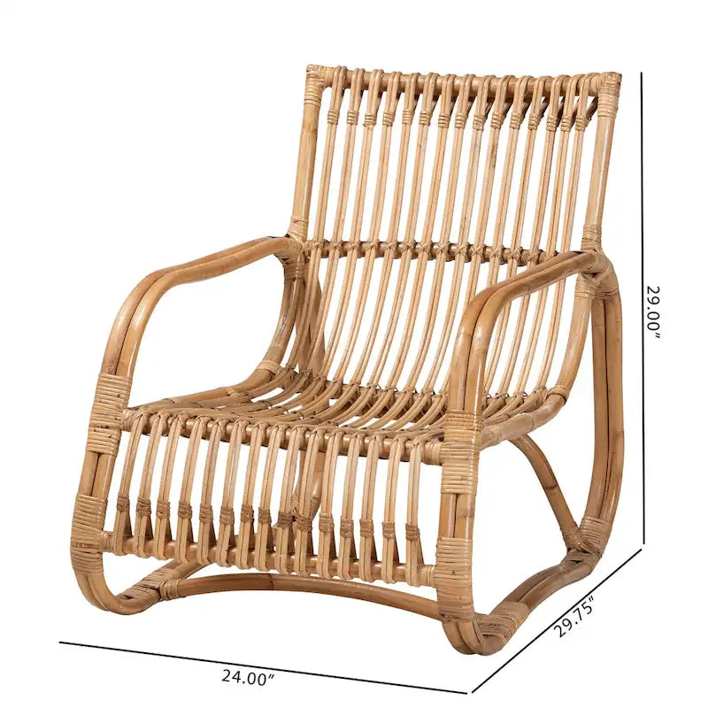 Fauteuil d'appoint bohème en rotin brun naturel, 1 place
