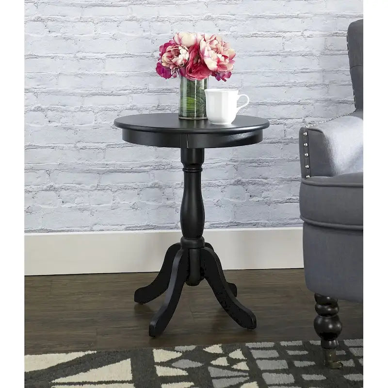 Table d'appoint ronde noire à piédestal, jupe en bois courbé, 1 personne