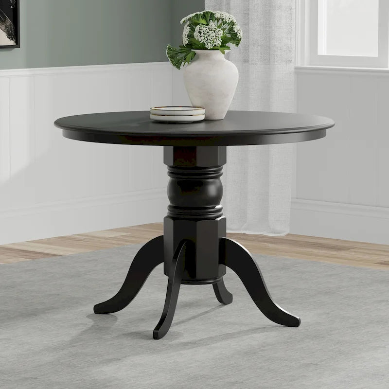 42" Round Solid Wood Pedestal Dining Table – Black / White / Dark Walnut, Seats 4