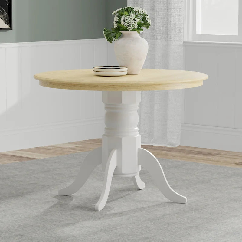 42" Round Solid Wood Pedestal Dining Table – Black / White / Dark Walnut, Seats 4