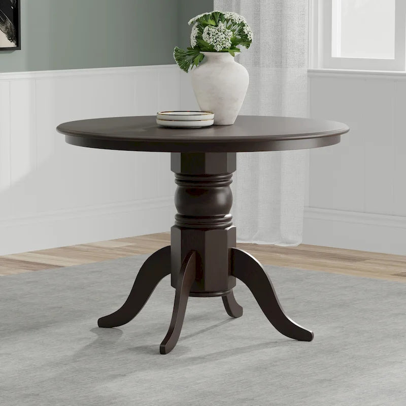 42" Round Solid Wood Pedestal Dining Table – Black / White / Dark Walnut, Seats 4