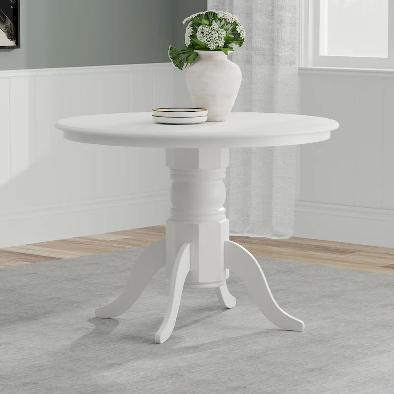 42" Round Solid Wood Pedestal Dining Table – Black / White / Dark Walnut, Seats 4