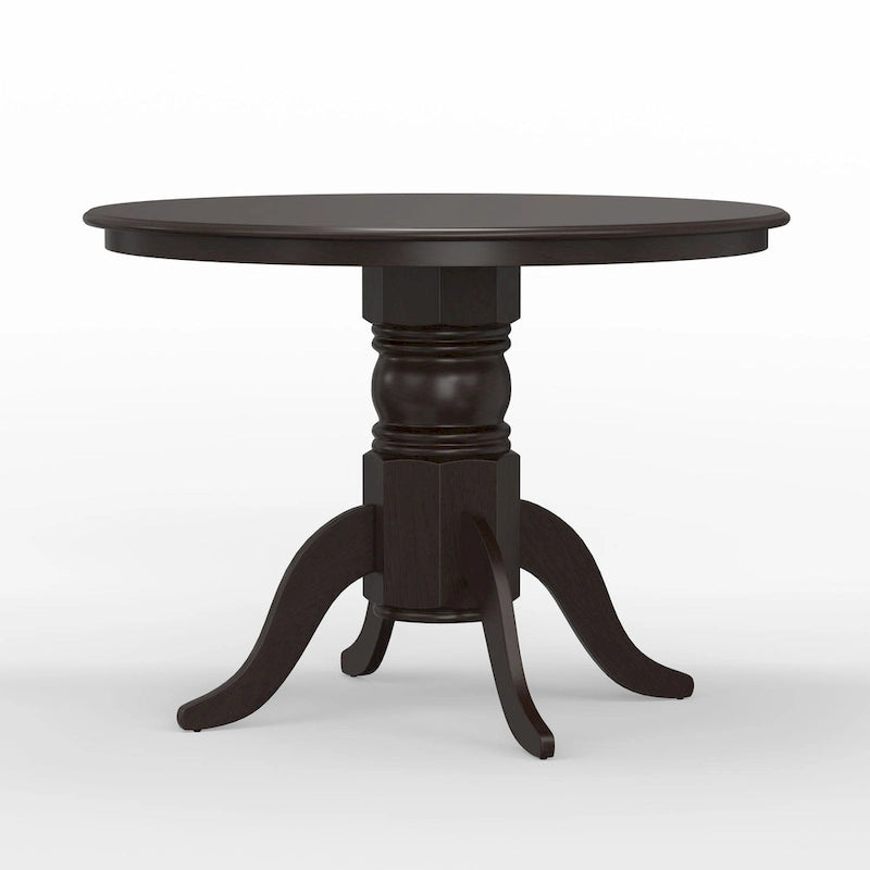 42" Round Solid Wood Pedestal Dining Table – Black / White / Dark Walnut, Seats 4