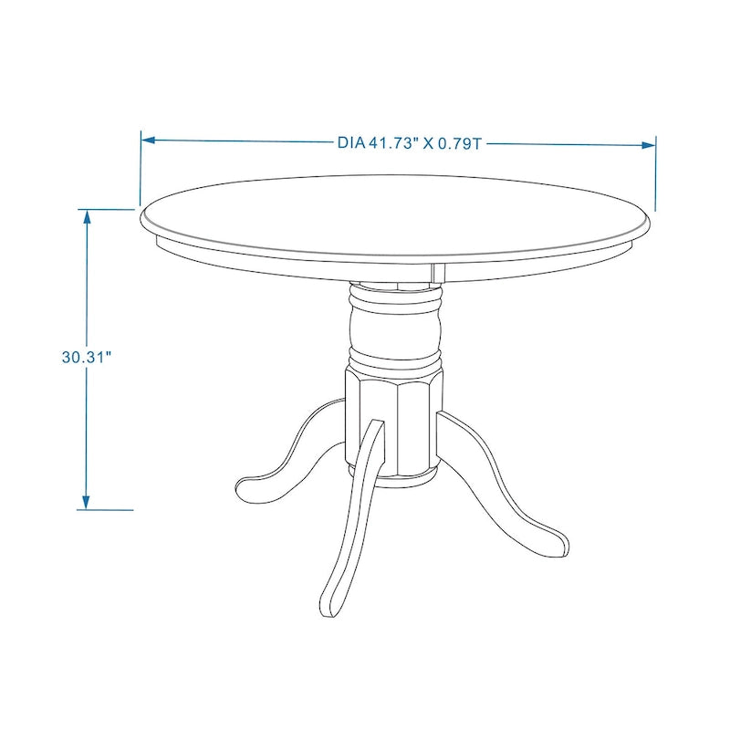 42" Round Solid Wood Pedestal Dining Table – Black / White / Dark Walnut, Seats 4