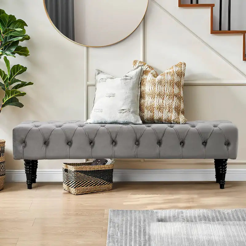 Banc Rembourré Capitonnage, Beige/Bleu/Gris/Gris Clair, 1-2 Personnes
