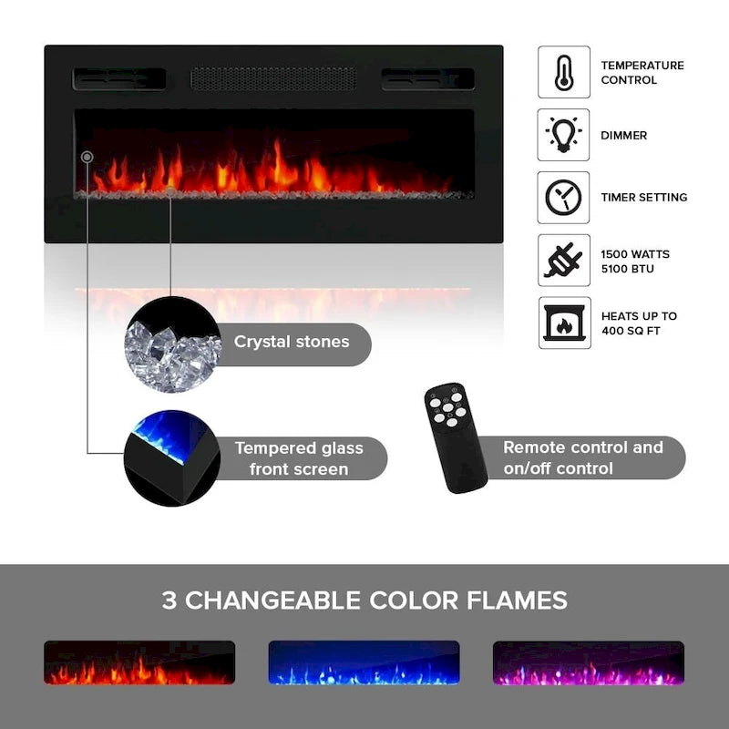 Meuble TV avec cheminée électrique noir/blanc très brillant – Convient aux téléviseurs jusqu'à 80 pouces, assemblage par 2 personnes