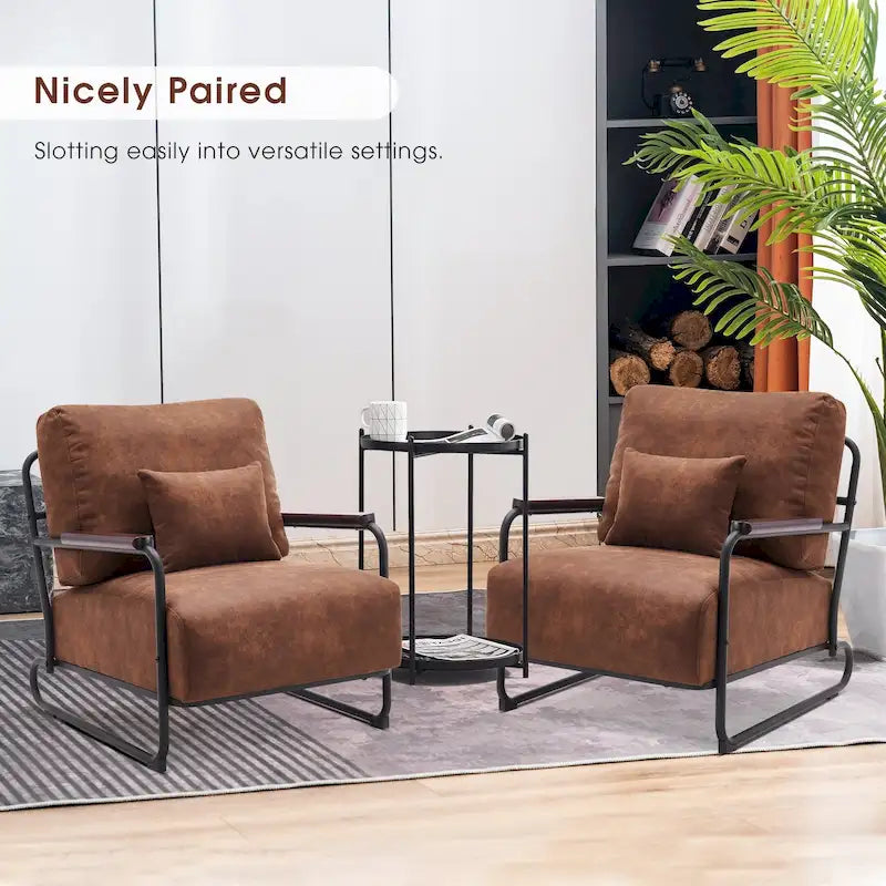 Fauteuil d'appoint Leathaire selle/gris/marron avec pieds en acier, lot de 2