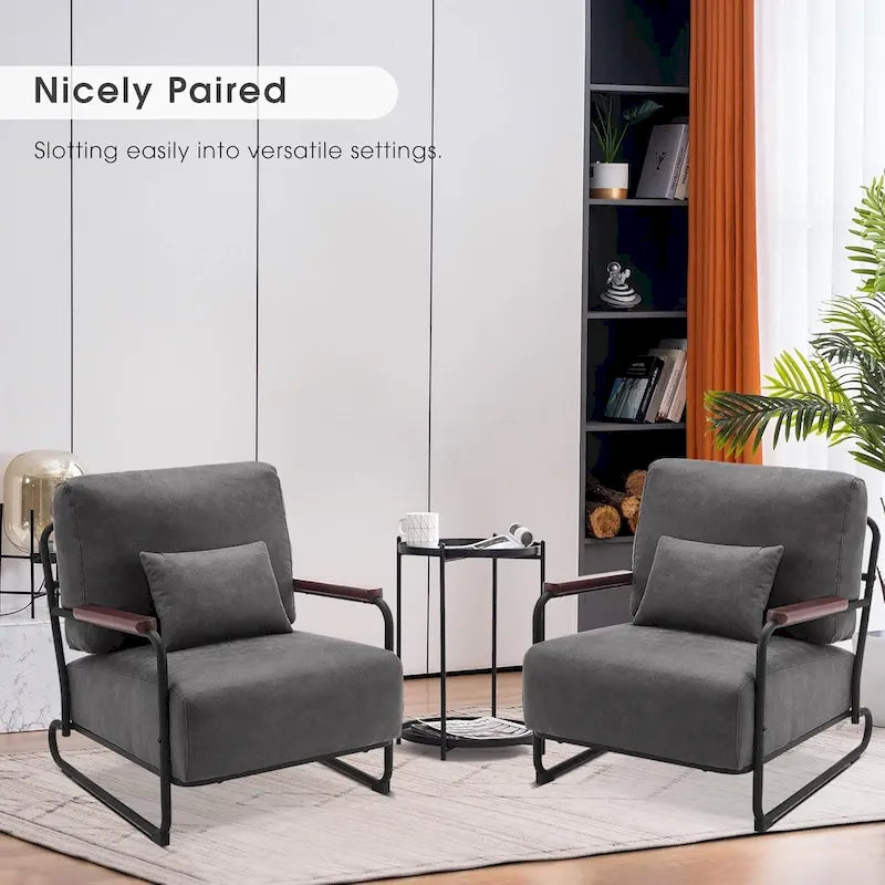 Fauteuil d'appoint Leathaire selle/gris/marron avec pieds en acier, lot de 2