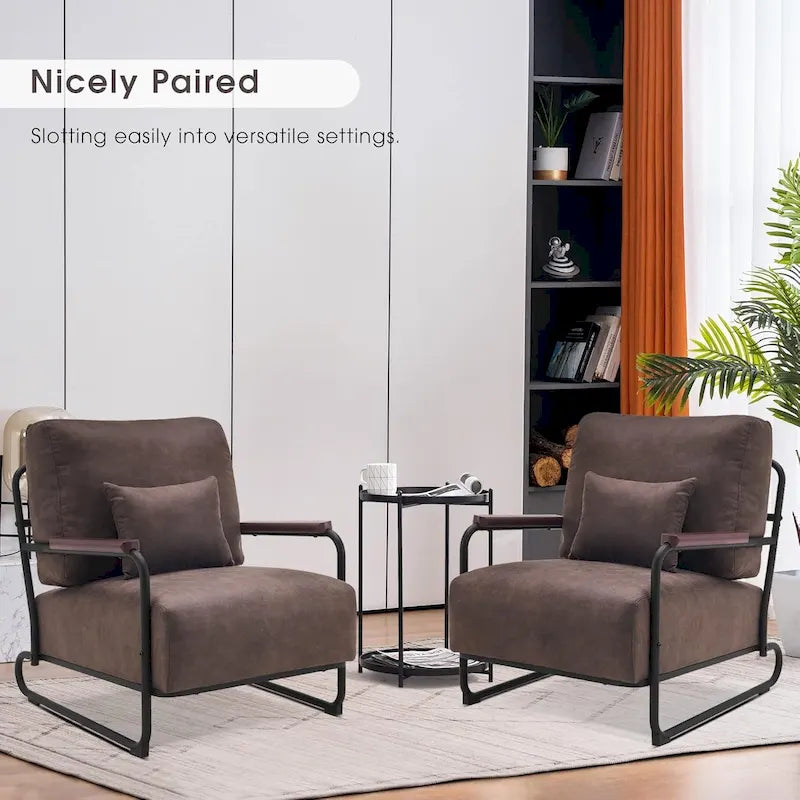 Fauteuil d'appoint Leathaire selle/gris/marron avec pieds en acier, lot de 2