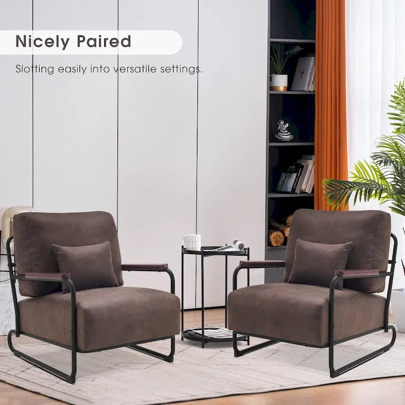 Fauteuil d'appoint Leathaire selle/gris/marron avec pieds en acier, lot de 2