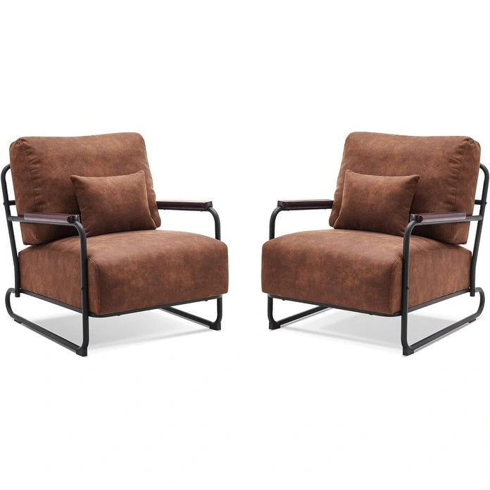 Fauteuil d'appoint Leathaire selle/gris/marron avec pieds en acier, lot de 2