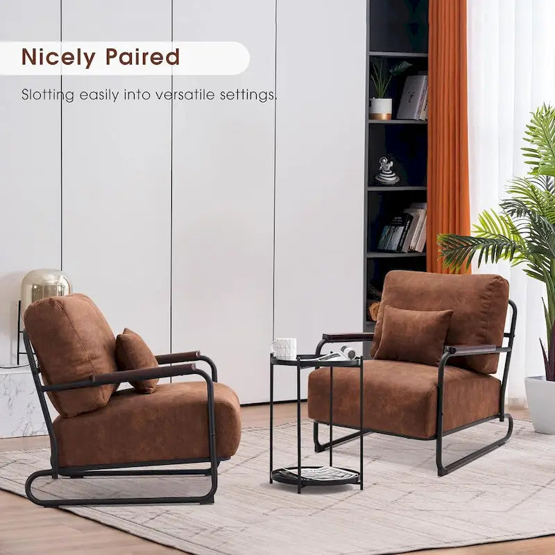 Fauteuil d'appoint Leathaire selle/gris/marron avec pieds en acier, lot de 2