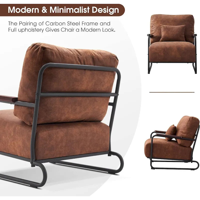 Fauteuil d'appoint Leathaire selle/gris/marron avec pieds en acier, lot de 2