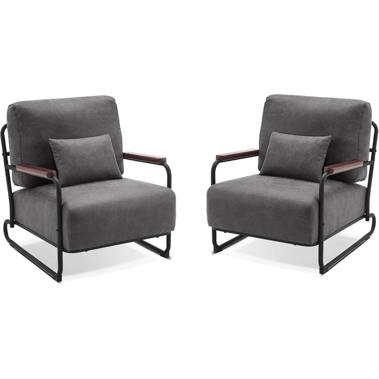 Fauteuil d'appoint Leathaire selle/gris/marron avec pieds en acier, lot de 2