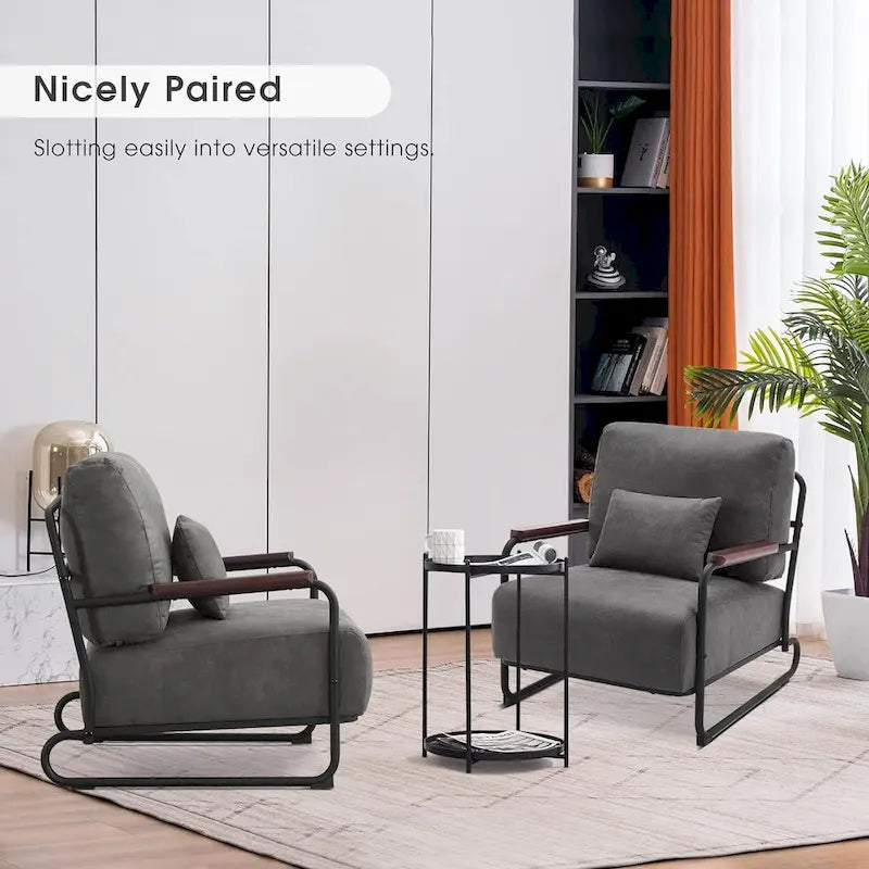 Fauteuil d'appoint Leathaire selle/gris/marron avec pieds en acier, lot de 2