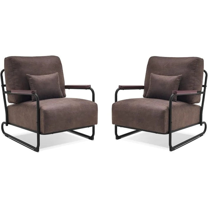 Fauteuil d'appoint Leathaire selle/gris/marron avec pieds en acier, lot de 2