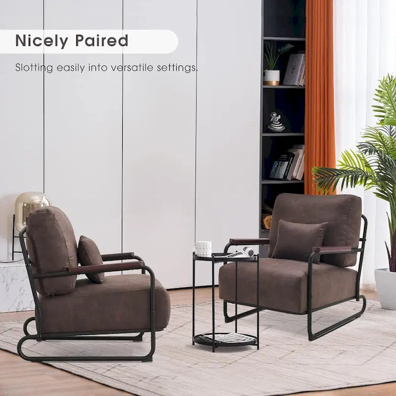 Fauteuil d'appoint Leathaire selle/gris/marron avec pieds en acier, lot de 2