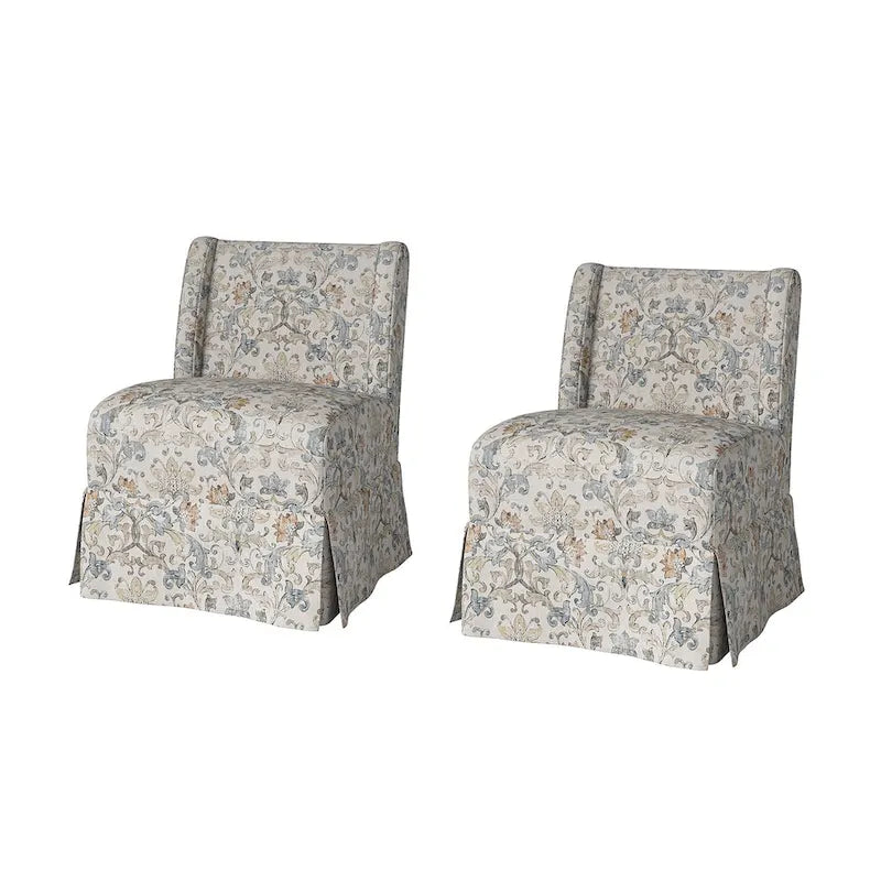 Chaise d'appoint sans accoudoirs rembourrée en damas géométrique / turquoise / noir avec housse lavable, lot de 2