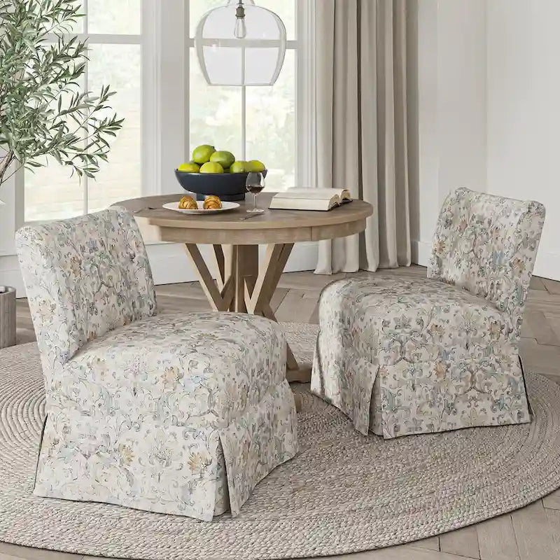 Chaise d'appoint sans accoudoirs rembourrée en damas géométrique / turquoise / noir avec housse lavable, lot de 2