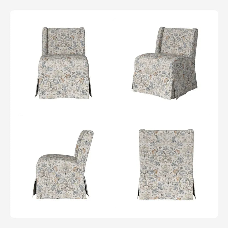 Chaise d'appoint sans accoudoirs rembourrée en damas géométrique / turquoise / noir avec housse lavable, lot de 2
