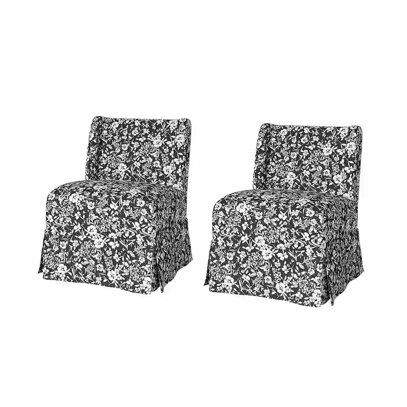 Chaise d'appoint sans accoudoirs rembourrée en damas géométrique / turquoise / noir avec housse lavable, lot de 2