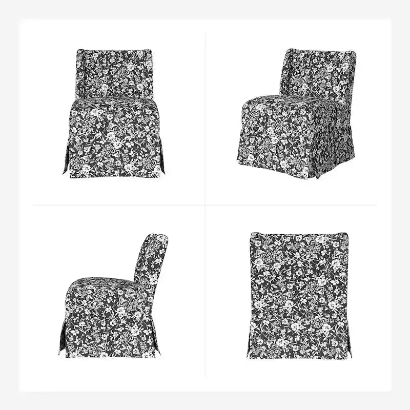 Chaise d'appoint sans accoudoirs rembourrée en damas géométrique / turquoise / noir avec housse lavable, lot de 2
