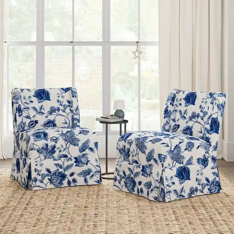 Chaise d'appoint sans accoudoirs rembourrée en damas géométrique / turquoise / noir avec housse lavable, lot de 2