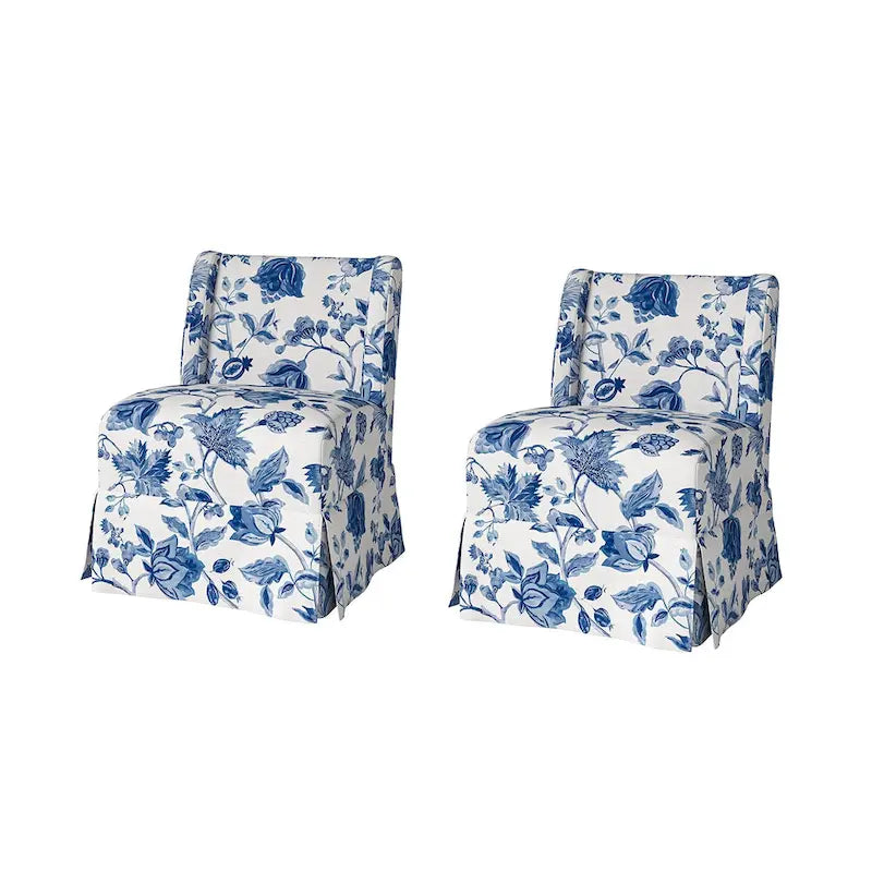 Chaise d'appoint sans accoudoirs rembourrée en damas géométrique / turquoise / noir avec housse lavable, lot de 2