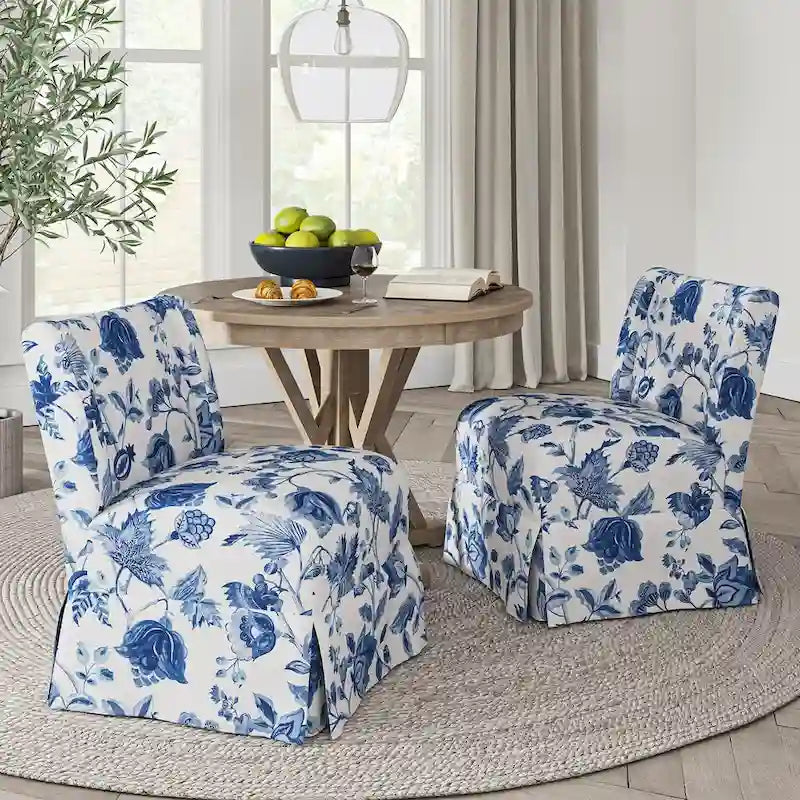 Chaise d'appoint sans accoudoirs rembourrée en damas géométrique / turquoise / noir avec housse lavable, lot de 2