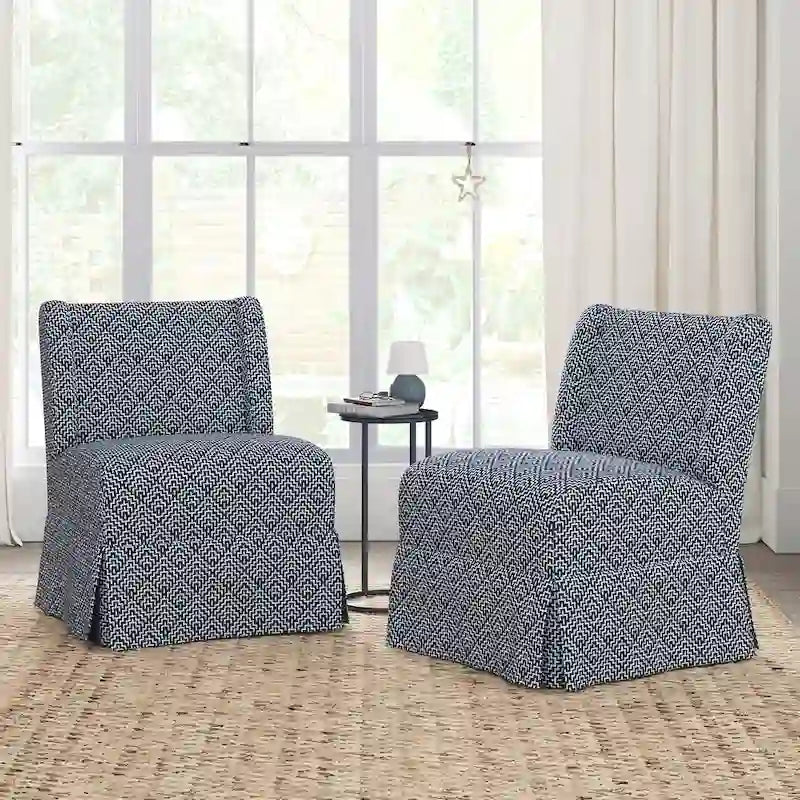 Chaise d'appoint sans accoudoirs rembourrée en damas géométrique / turquoise / noir avec housse lavable, lot de 2