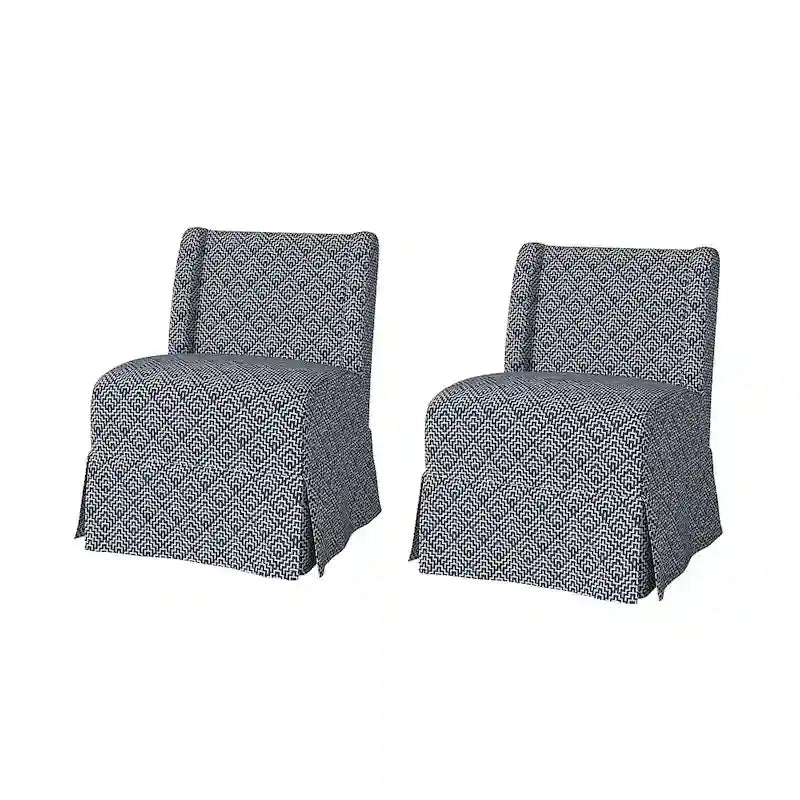 Chaise d'appoint sans accoudoirs rembourrée en damas géométrique / turquoise / noir avec housse lavable, lot de 2