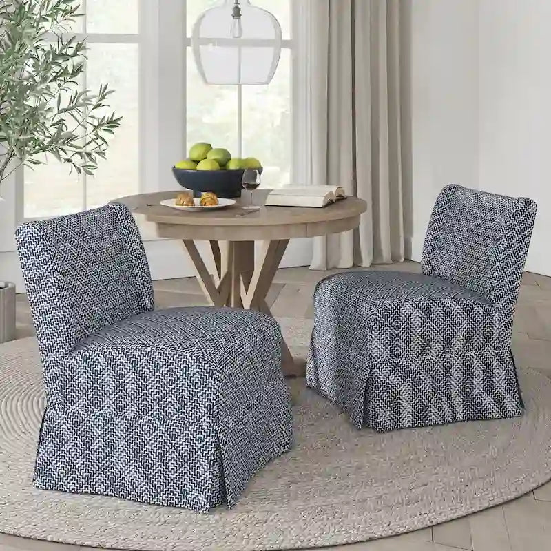 Chaise d'appoint sans accoudoirs rembourrée en damas géométrique / turquoise / noir avec housse lavable, lot de 2