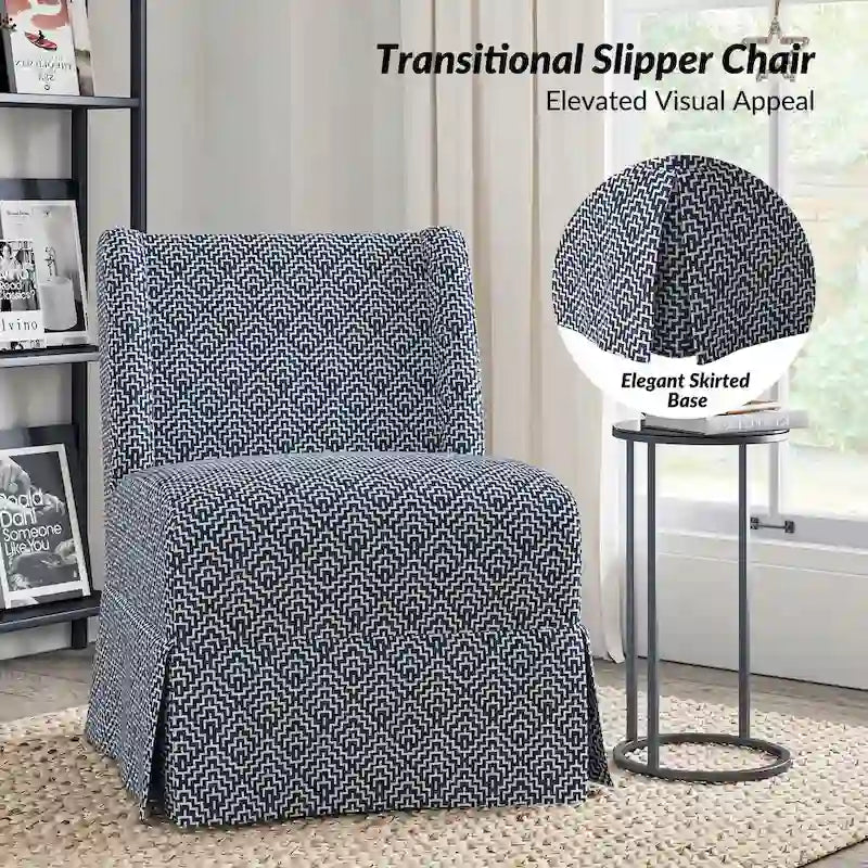 Chaise d'appoint sans accoudoirs rembourrée en damas géométrique / turquoise / noir avec housse lavable, lot de 2